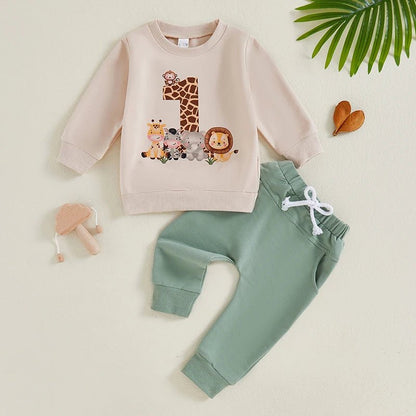 Tenue Anniversaire Garçon Imprimé Animalier Sweat Pantalon Photo - Bébé pour toujours