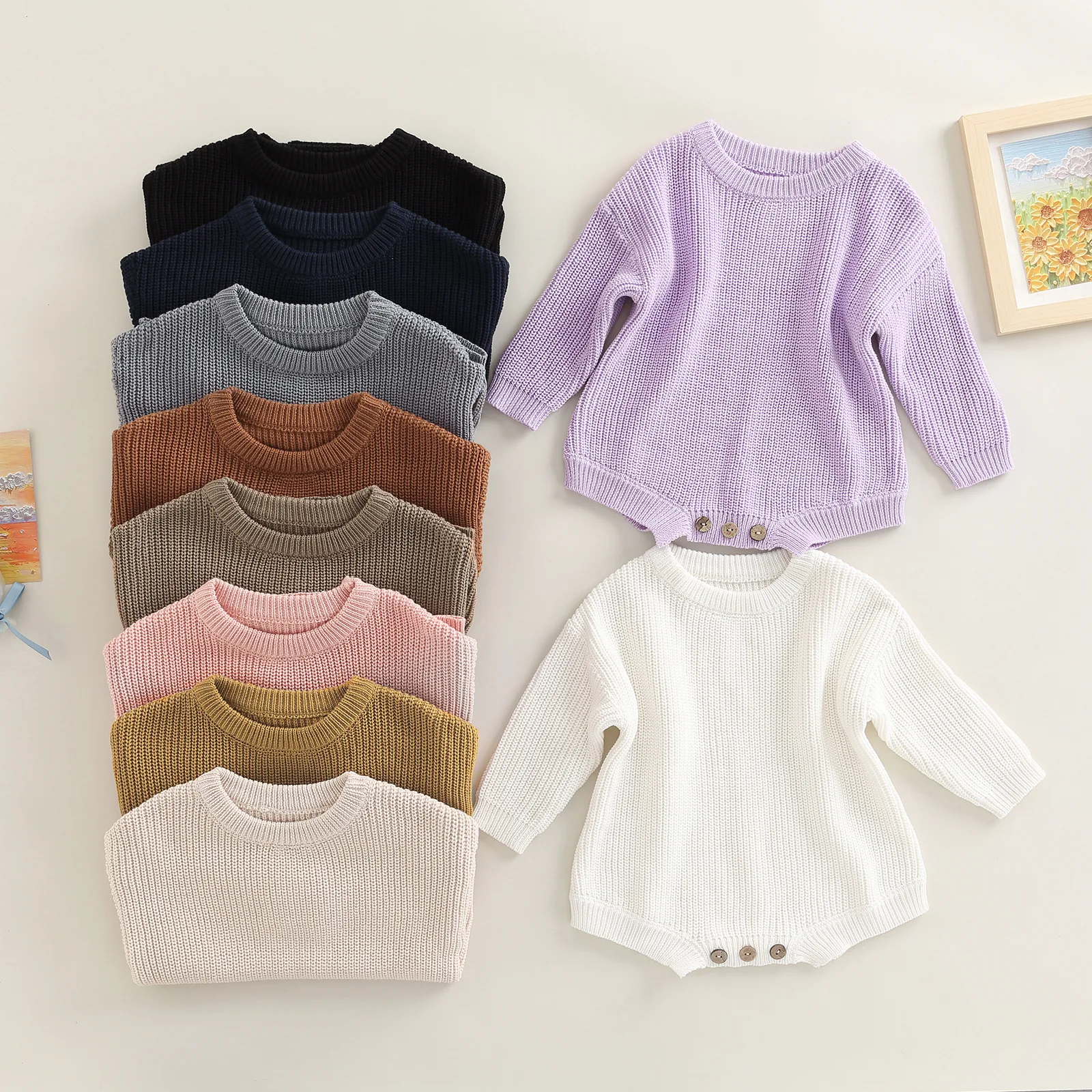 Body bébé tricot côtelé manches longues (tons terreux)