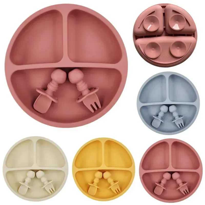 Set repas en silicone à ventouse (tons doux)